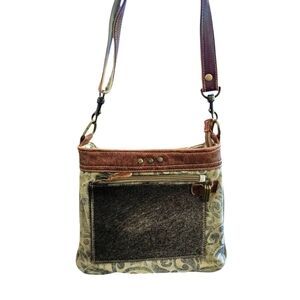 Myra Bag Hide & Floral Upcycled Canvas Crossbody Bag S-1202